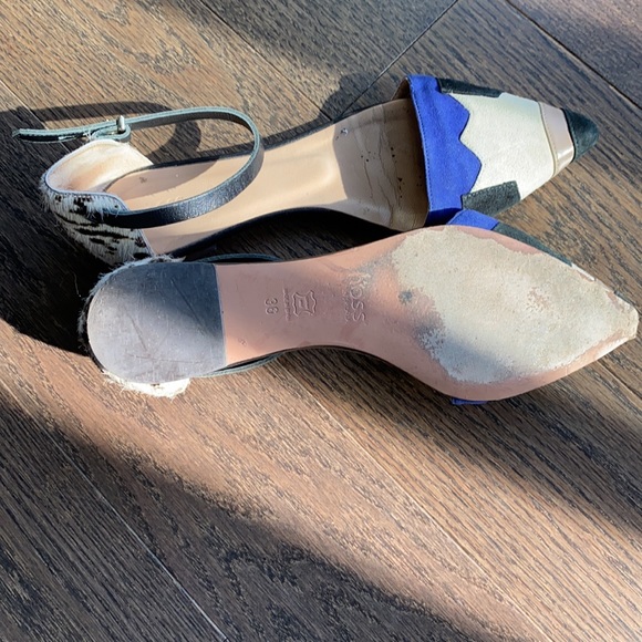 HOSS designer Pointy Toe blue white calf hide black suede flats - Picture 8 of 8